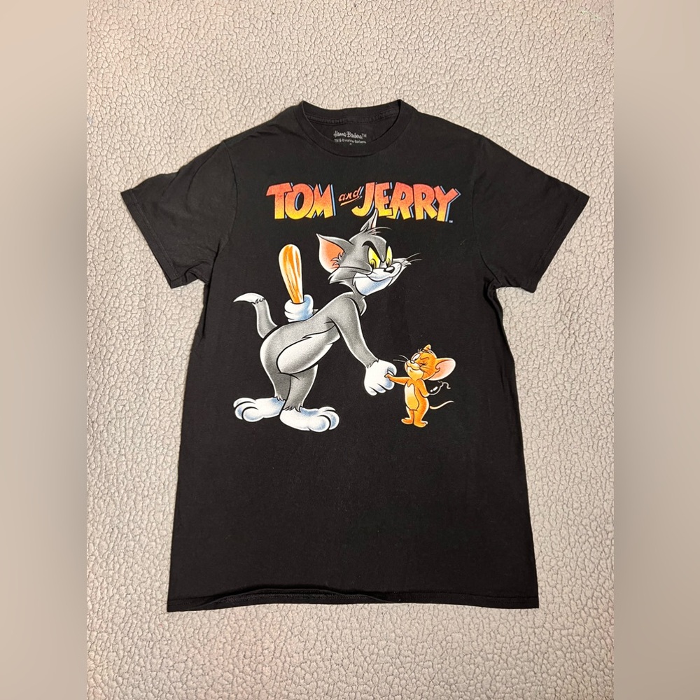 Hanna Barbera Tom & Jerry Graphic Print T Shirt Womens Size Small Black